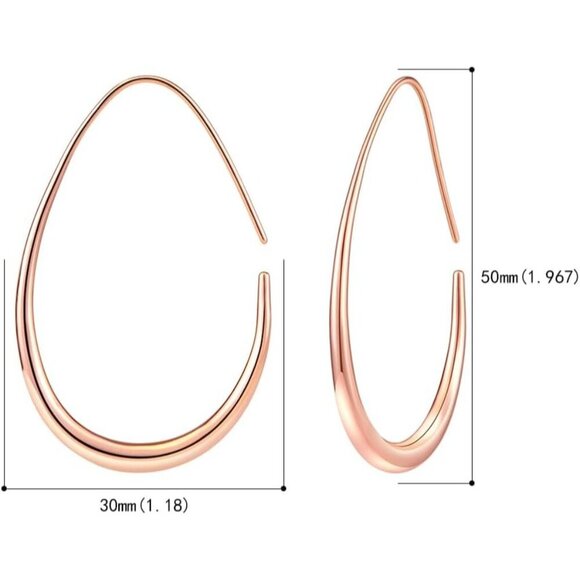 Rose gold Lightweight Teardrop Large Oval Pull Through Hoop Earrings for Women - Picture 2 of 6